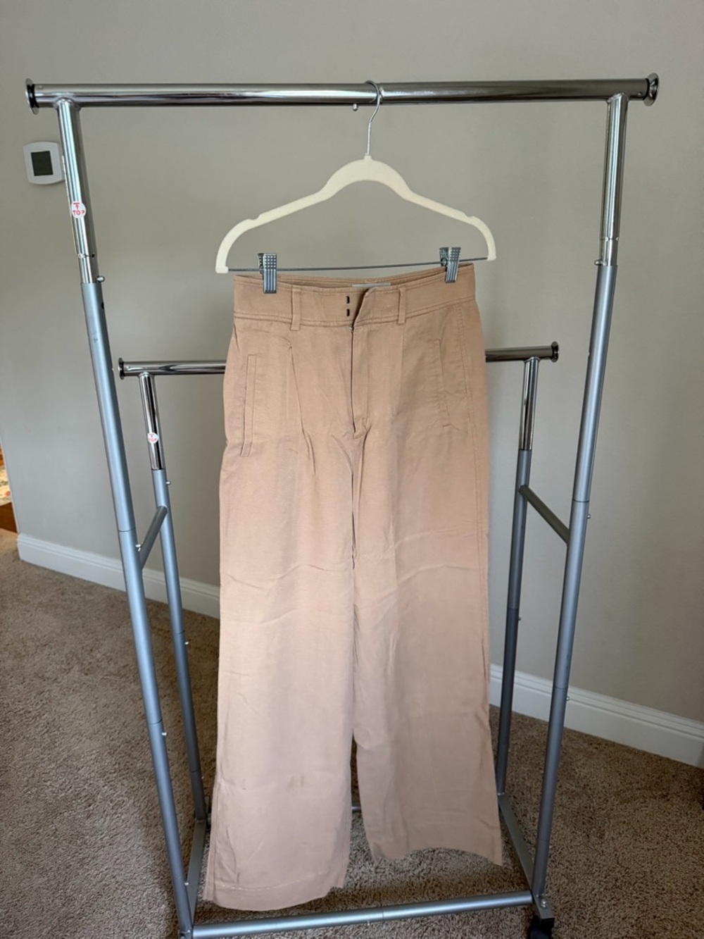 Wide Leg High Waist Trousers - Beige